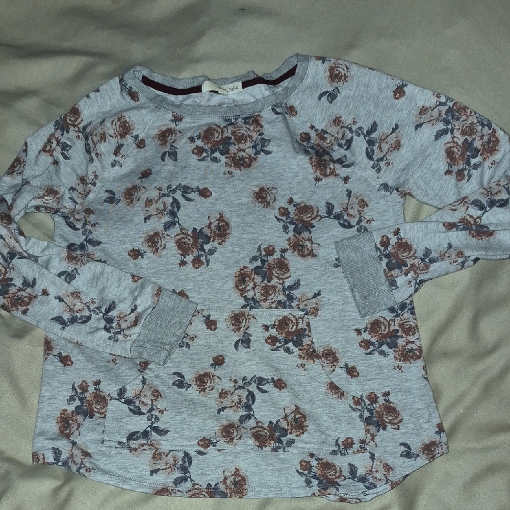Rewind Gray Floral Long Sleeve Tee